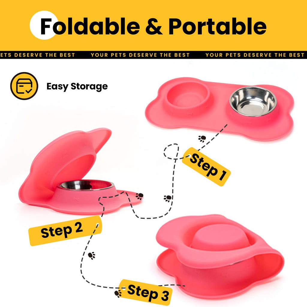 Stainless Steel Dog Bowls with Silicone Feeding Mat