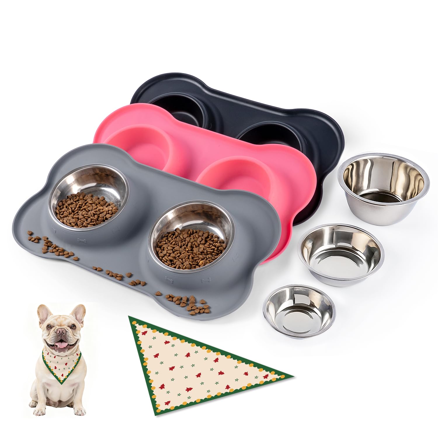 Stainless Steel Dog Bowls with Silicone Feeding Mat