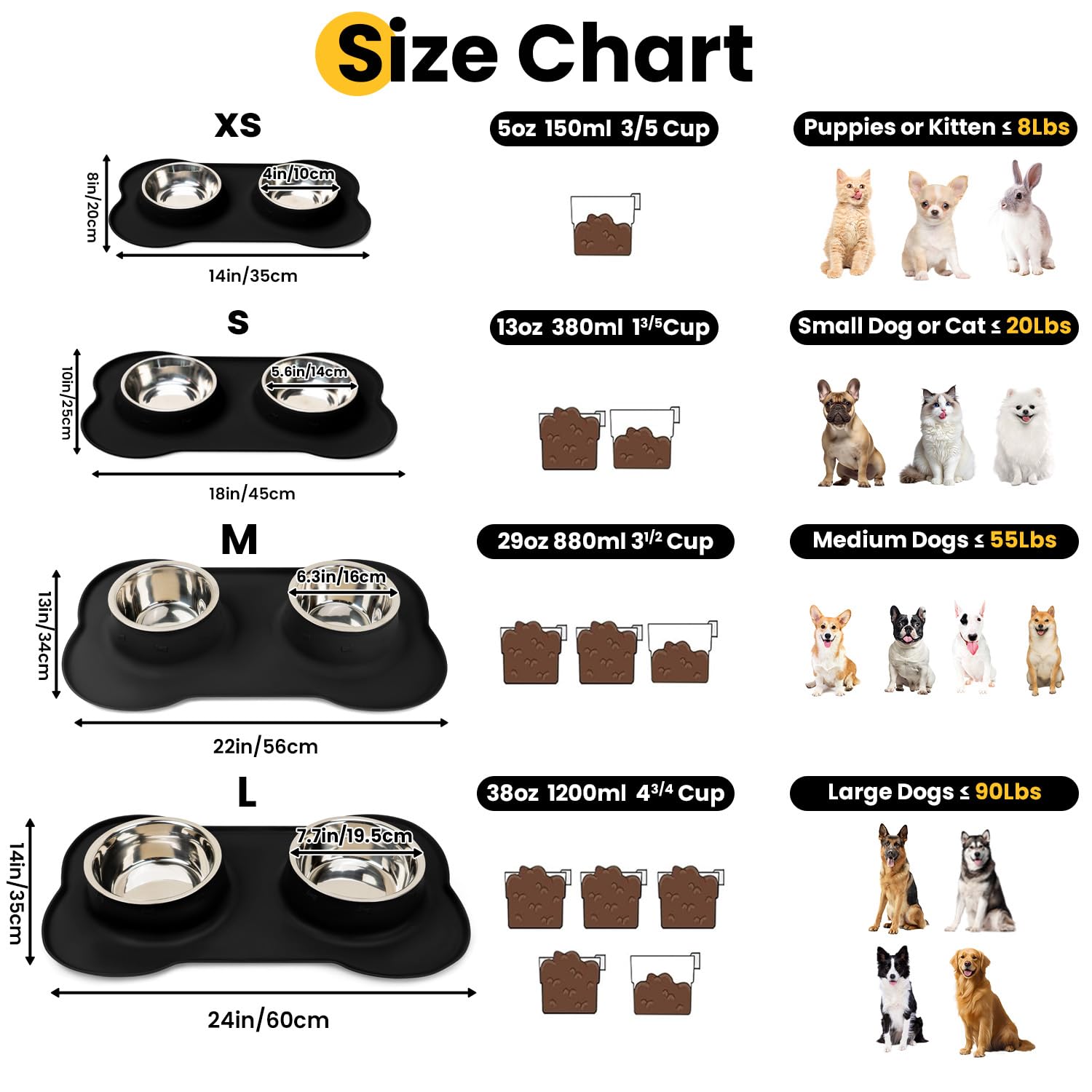 Stainless Steel Dog Bowls with Silicone Feeding Mat