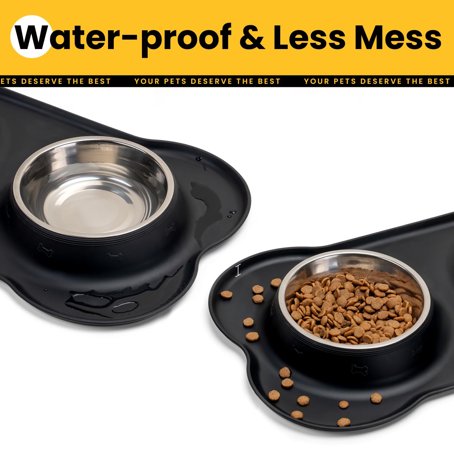 Stainless Steel Dog Bowls with Silicone Feeding Mat