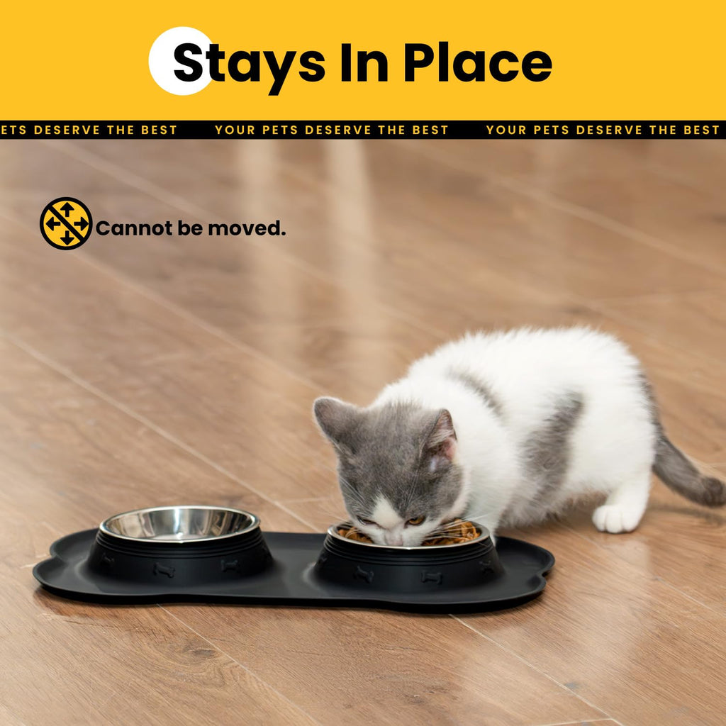 Stainless Steel Dog Bowls with Silicone Feeding Mat