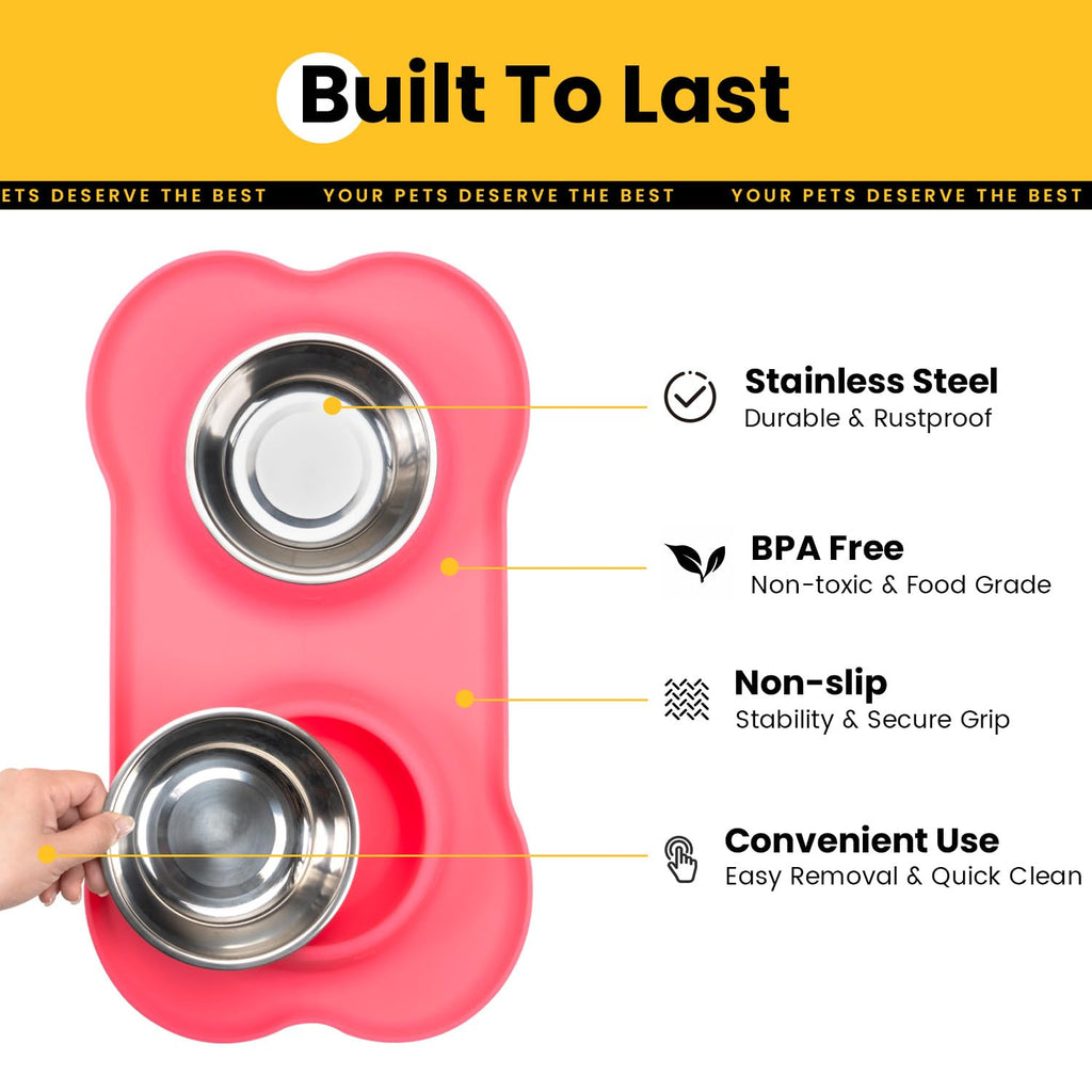 Stainless Steel Dog Bowls with Silicone Feeding Mat