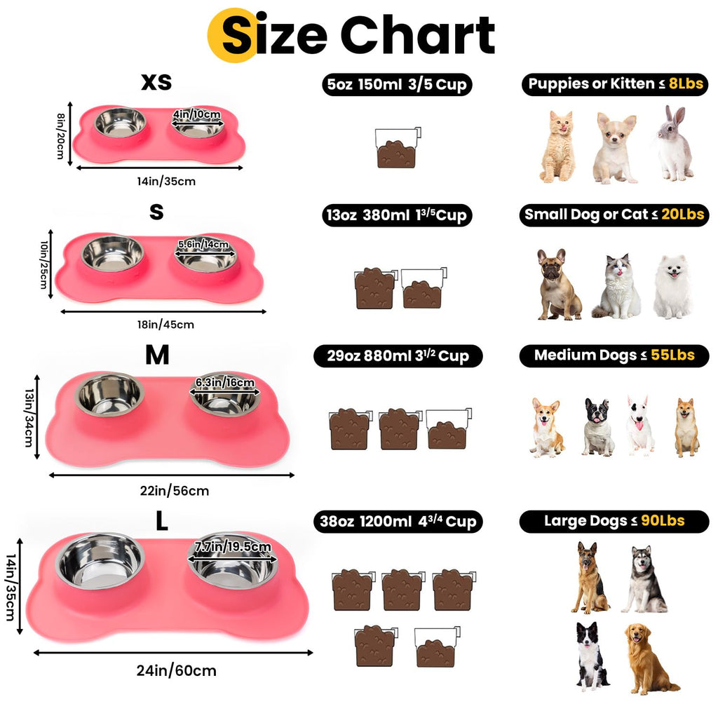 Stainless Steel Dog Bowls with Silicone Feeding Mat