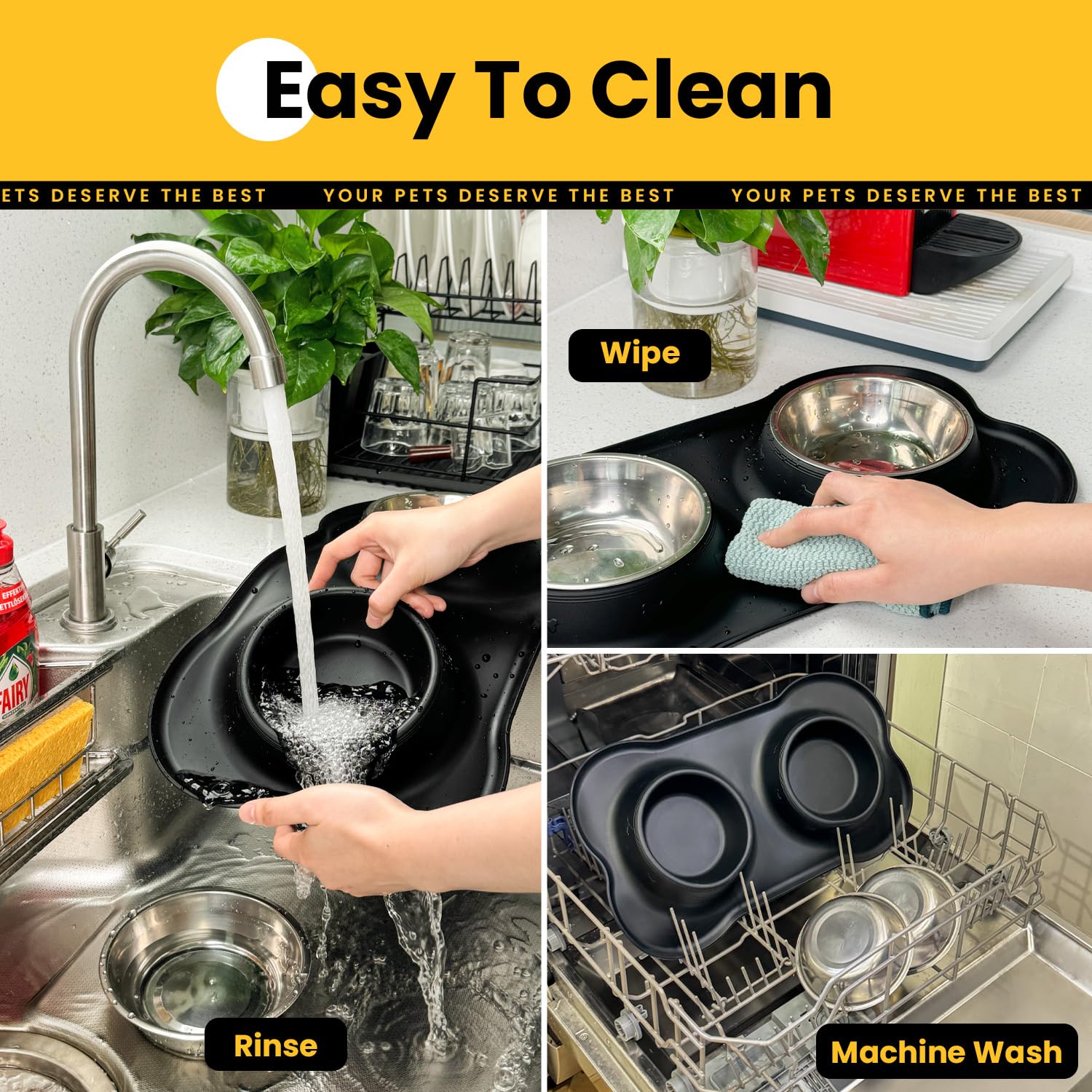 Stainless Steel Dog Bowls with Silicone Feeding Mat