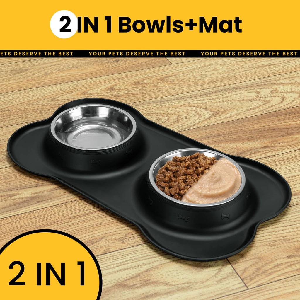 Stainless Steel Dog Bowls with Silicone Feeding Mat