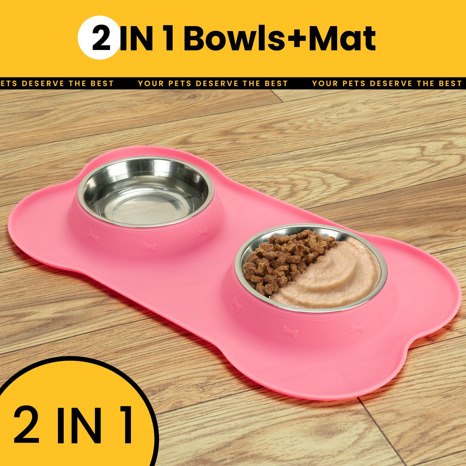 Stainless Steel Dog Bowls with Silicone Feeding Mat