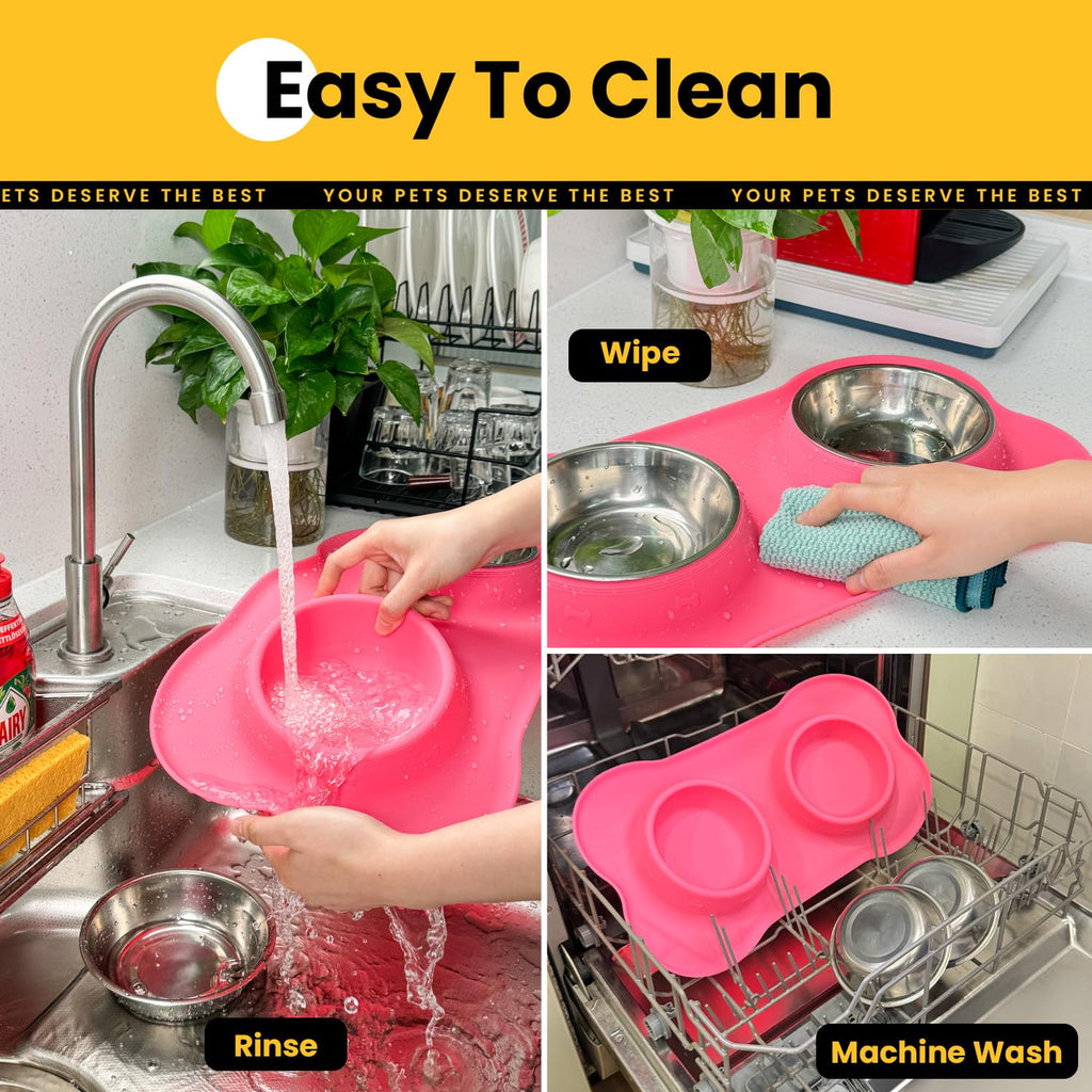 Stainless Steel Dog Bowls with Silicone Feeding Mat