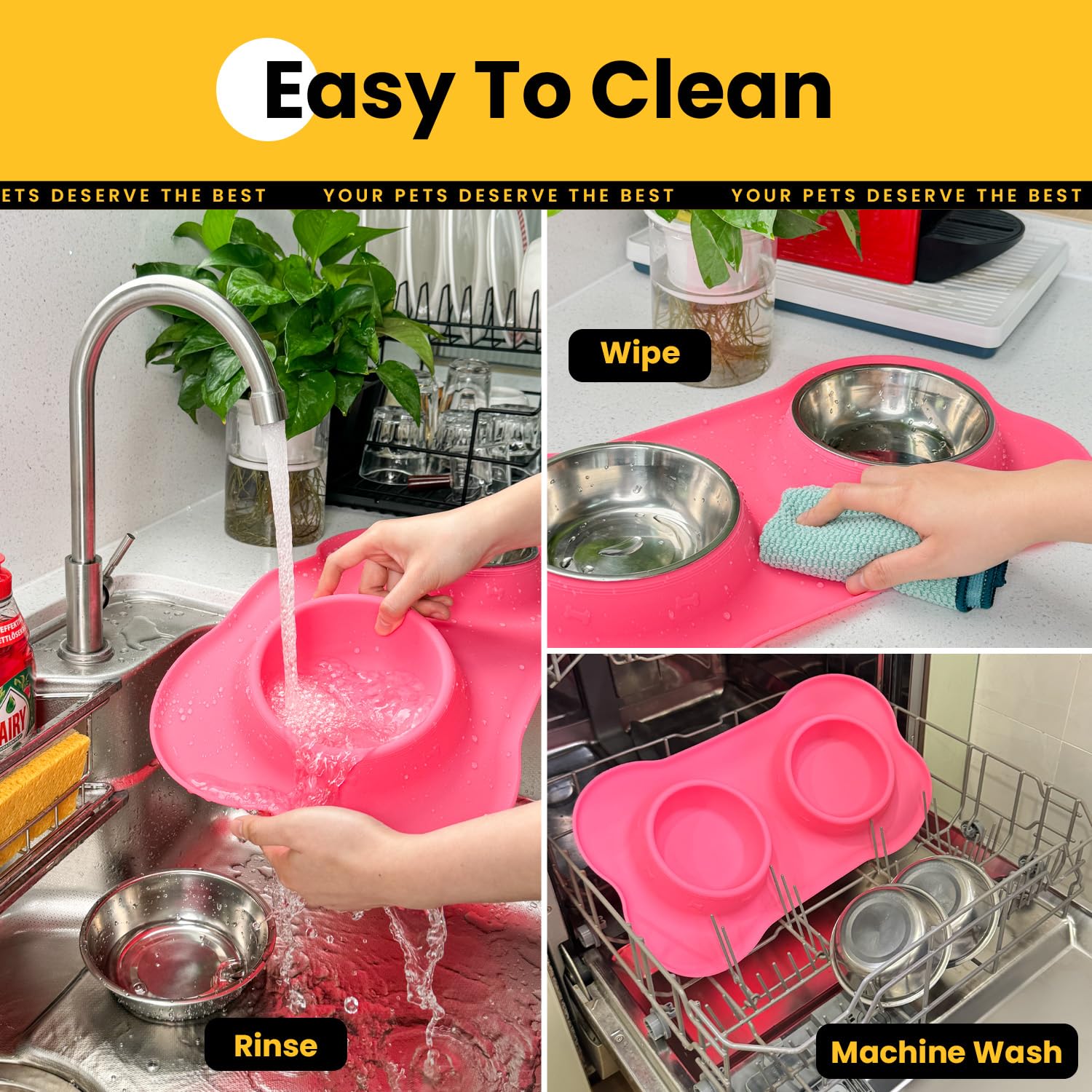 Stainless Steel Dog Bowls with Silicone Feeding Mat